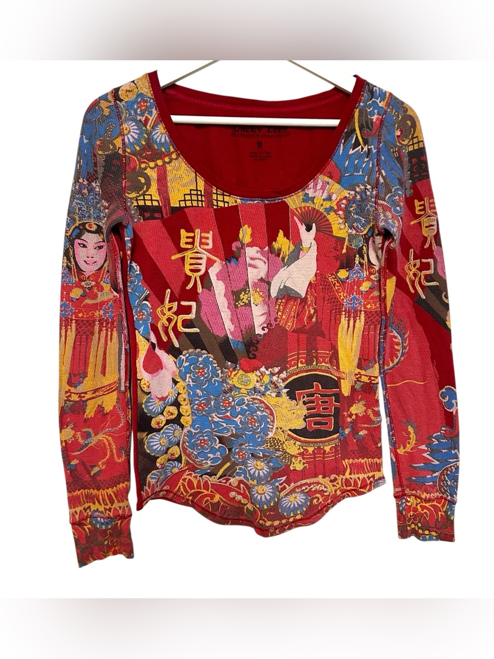 Y2K Lucky Brand M waffle thermal shirt Asian graphic print vintage indie 2000s